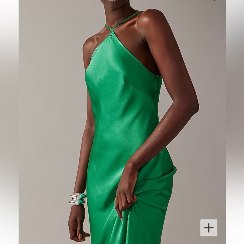 J Crew Festive Green Collection slip dress in luster crepe
